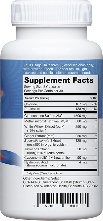 Instaflex Joint Support Supplement for Men and Women - Glucosamine, MSM, White Willow, Turmeric, Ginger, Cayenne, Hyaluronic Acid - 90 Capsules