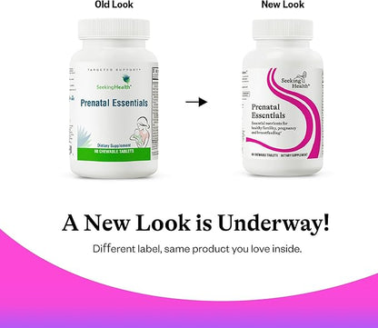 Seeking Health Prenatal Essentials Chewable - Prenatal Support Supplement with Riboflavin - Formula Supports Immune Health & Methylation - B12 Supplement to Support Genetic Development - 60 Tablets