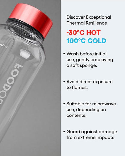 FOODOLOGY Bottle for Drink Mix (Red, 16.9fl oz) - Leak Proof, Lightweight, Durable Sports Water Bottle. Reusable for Gym, Outdoor, Travel. BPA Free, Clear Beverage Container with Marker