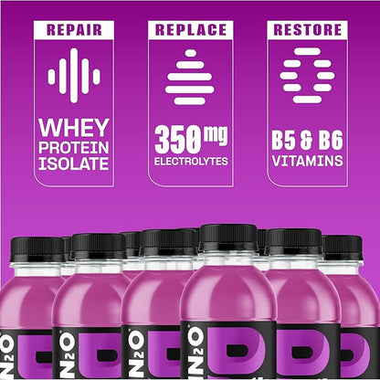 Protein2o Hydration Drink - 2-in-1 Liquid Clear Whey Protein Isolate and Electrolyte Drink - 15g Protein, Vitamins B5, B6 - Post-Workout Recovery - 16.9 Fl Oz - 12 Count Grape