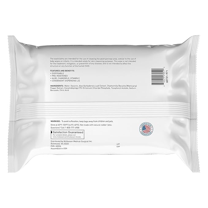 McKesson Washcloth Wipes, Unscented - Disposable Wet Wipes for Adults - Fragrance-Free, Alcohol-Free - No-Rinse Formula - Snap Lid Soft Pack, 96 Count, 6 Packs, 576 Total