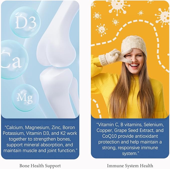 Calcium 1200 mg with Vitamin D3 Gummies, Calcium Citrate Supplements for Women & Men with Magnesium, Zinc, Vitamin D3 & K2, Potassium, Chews for Bone Strength & Muscle Support, Sugar Free, Vegan