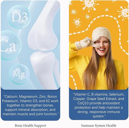 Calcium 1200 mg with Vitamin D3 Gummies, Calcium Citrate Supplements for Women & Men with Magnesium, Zinc, Vitamin D3 & K2, Potassium, Chews for Bone Strength & Muscle Support, Sugar Free, Vegan