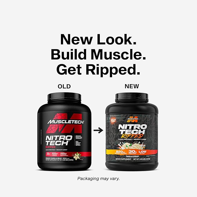 Muscletech Whey Protein Powder (Vanilla Cream, 4LB) - Nitro-Tech Ripped Whey Protein Isolate & Peptides Smoothie Mix for Lean Muscle & Fast Recovery - 30g of Whey Protein for Women & Men