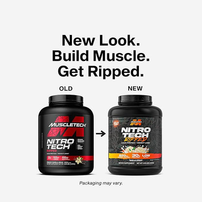 Muscletech Whey Protein Powder (Vanilla Cream, 4LB) - Nitro-Tech Ripped Whey Protein Isolate & Peptides Smoothie Mix for Lean Muscle & Fast Recovery - 30g of Whey Protein for Women & Men