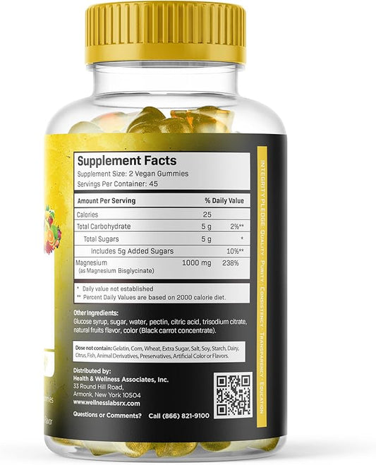 Magnesium Glycinate Gummies, 1000 mg - Magnesium Supplement to Support Relaxation, Heart Health - Chewable Calm Magnesio Gummies for Adults, Glicinato De Magnesio - Tropical Fruits Flavor