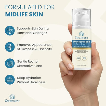 Phyto Estrogen Face Cream - Hydrating Moisturizer - Dermatologist Recommended with Wild Yam, Bakuchiol, Peptides & Ceramides - Nourishing Skin Care for Perimenopause & Mature Skin
