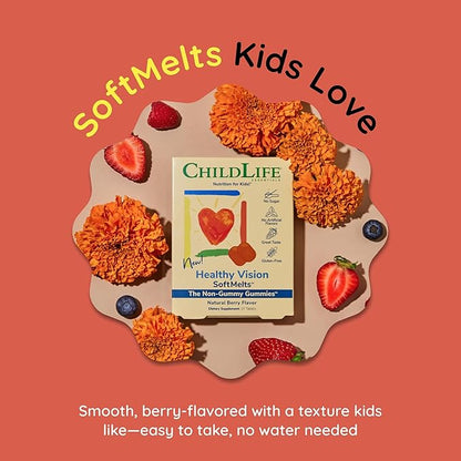 CHILDLIFE ESSENTIALS Healthy Vision SoftMelts - Eye Vitamins for Kids, Lutein Gummies, Lutein and Zeaxanthin Supplements, Eye Health Gummies, Lutein Children, Great Taste - Natural Berry, 27 Tablets