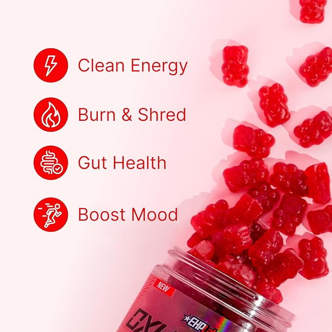 EHP Labs OxyShred Gummies - Pre Workout Gummies & Energy Chews with 100mg Caffeine, L-Carnitine for Thermo & Metabolic Support, All Natural Energy Boost - Strawberry Flavor – 60 Servings (Pack of 2)