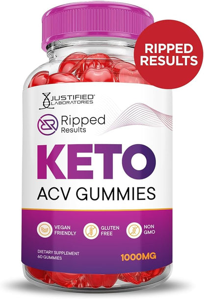 Justified Laboratories Ripped Results Keto ACV Gummies Advanced Formula 1000MG Ripped Results Keto Gummies Apple Cider Vinegar Formulated with Pomegranate Beet Juice Powder B12 Vegan Non GMO 60 Gummys