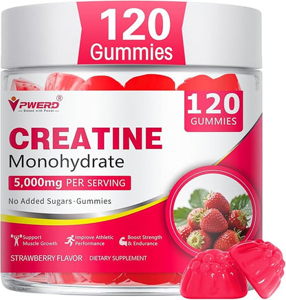 120Count Creatine Monohydrate Gummies 5g, Energy Creatine Supplements Gummies for Gym Essentials-Strawberry