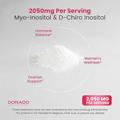 Myo-Inositol & D-Chiro Inositol Supplement Powder (2050mg Per Serving Ideal 40:1 Ratio Myo Inositol,30 Day Supply) For Hormone Balance for Women & Ovarian Health - Third Party Tested, Vegan & USA Made