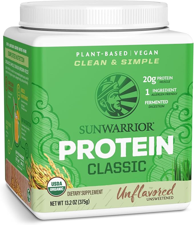 Sunwarrior Brown Rice Protein Powder with Bcaa & Amino Acids Raw Rice Protein Shake Gluten Free Low Carb Dairy Free | Plant Based Classic Sprouted Brown Rice Protein Powder Natural 750g