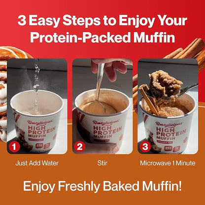 Bootylicious | High-Protein Muffin | 25g Protein, 7g Net Carbs, 2.32-2.75oz Cup, 12-Pack (Cinnamon Bun)