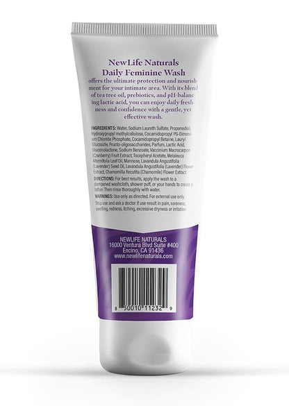 NewLife Naturals Daily Feminine Wash for pH Balance and Odor Control for Feminine Hygiene Intimate Wash for Women - With Prebiotics and Tea Tree Oil - Paraben Free - USA 8oz