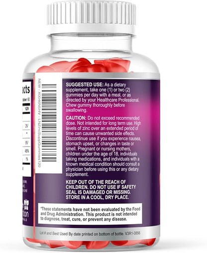Zinc Gummies 50mg per Serving - Extra Strength Immune Support Antioxidant Gummy, Non-GMO & Gluten Free - Best Zinc Supplement for Skin Bone & Heart Health - Chewable Tasty Berry Flavor - 120 Gummies