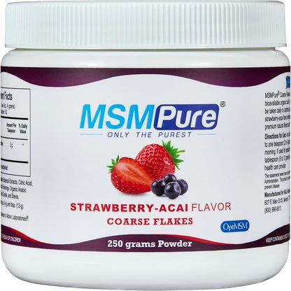 KALA HEALTH MSMPure Strawberry Acai Flavored Coarse MSM Powder Flakes – US-Made MSM for Joint Health, Skin Appearance, and Hair & Nail Support – 8.8 oz, Organic Sulfur