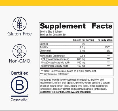 Metagenics OmegaGenics Fish Oil EPA-DHA 720 mg - High Potency Omega-3 Supplement* - Supports Heart, Joint, Brain & Immune Health* - Sustainably Sourced, Purity-Tested Fish Oil - 120 Softgels