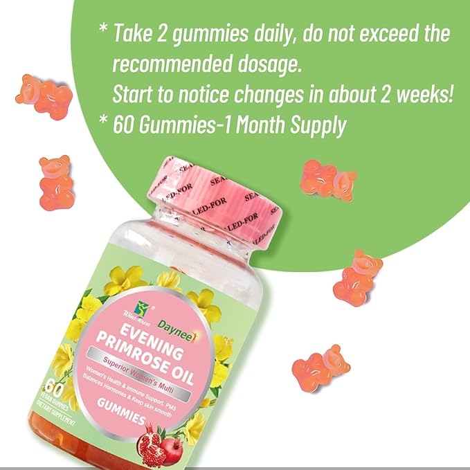 Evening Primrose Oil Gummies, Superior Women's Multi, Support PMS Balances Hormones & Keep Skin Smooth, 60 Count