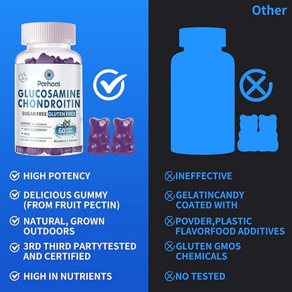 Glucosamine Chondroitin Gummies with MSM & Elderberry Extra Strength - Joint Support, Antioxidant Immune Support Supplement for Adults, Men & Women.Blueberry