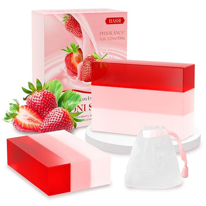 Yoni Soap Bars & Natural Yoni Oil Set, Natural Vaginal Wash for Women Feminine Wash Vaginial Deodorants pH Balance, Eliminates Odor, Feminine Oil 30ml/1 oz, 2 Pcs Vaginal Care Soap (2pcs strawberry)