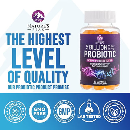 Probiotic Gummies - 6 Premium Probiotic Strains - Daily Gut Health Pro Biotic Gummy Supplement for Women, Men & Teens, Natural Digestive Health Support, “Good” Gut & Immune Support - 60 Gummies
