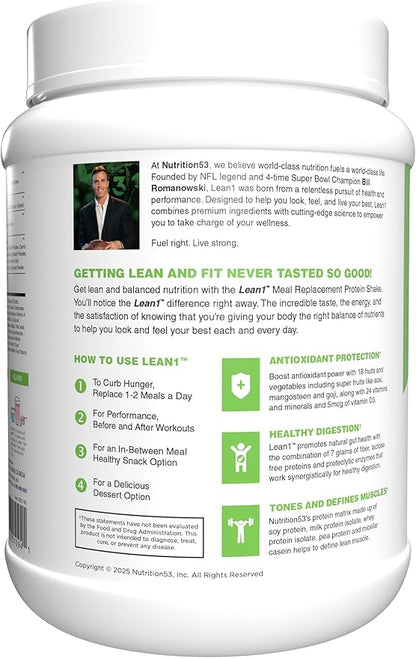 Lean1 Meal Replacement Protein Shake, Strawberry Flavor, 15 Serving Tub