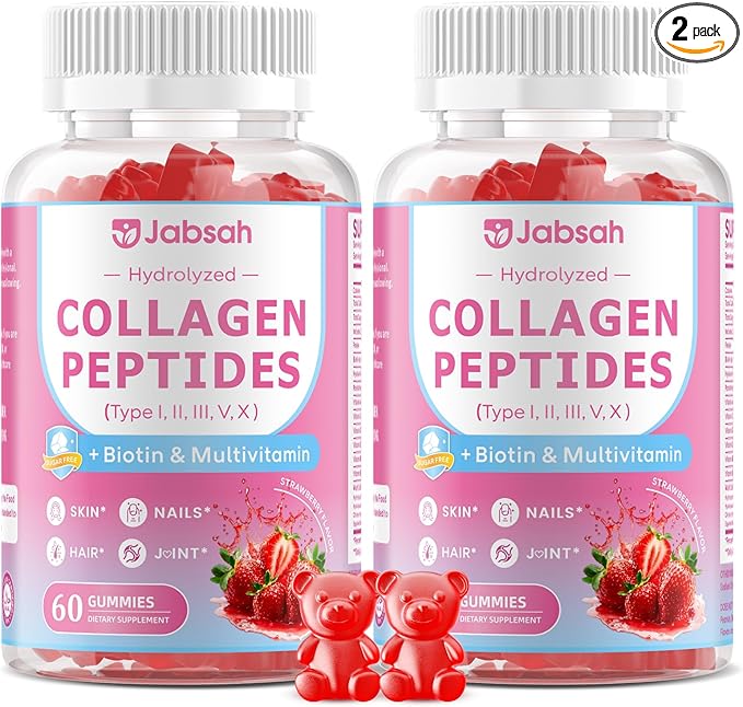 Collagen Gummies for Women & Men, Hydrolyzed Collagen Peptides(Type I, II, III, V, X) with Biotin, Hyaluronic Acid, MultiVitamins, Supports Healthy Skin, Thick Hair &Strong Nails, Sugar Free, 120Cts
