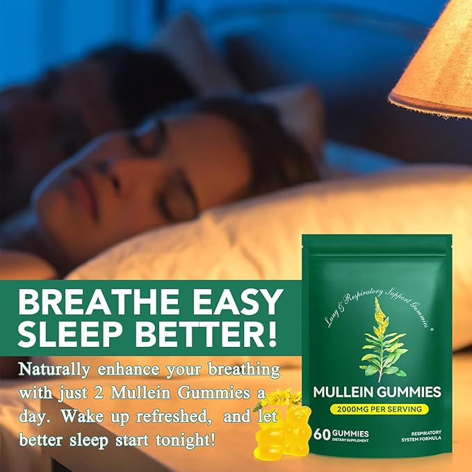 Mullein Gummies for Lung Detox, 2000mg Mullein Leaf Extract for Respiratory & Digestive & Immune Support w/Quercetin, Bromelain, Elderberry & Marshmallow, Vegan 120 Gummies (2 packs 120 gummies)