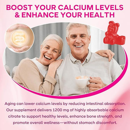 Calcium Citrate Gummies 1200 mg - High Absorption Calcium for Strong Bones, Muscles & Immune Support - Vegan, Non-GMO, Natural Strawberry Flavor, 60 Count