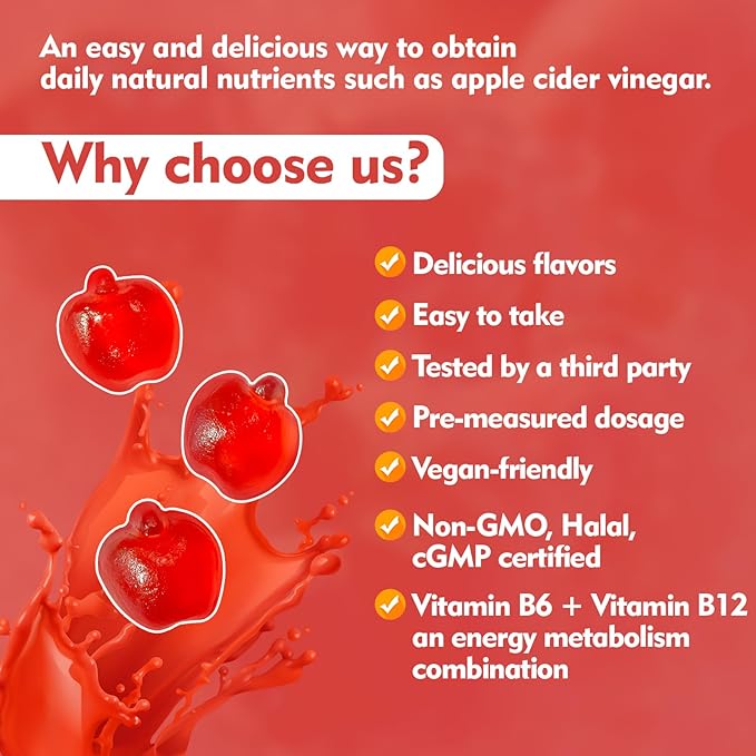Apple Cider Vinegar Gummies, 120 Count (2 Months), Max Strength 1000mg with B Vitamins & Antioxidants Supports Digestion, Metabolism & Immune Health Vitamin B12, B6, Vegan, Non-GMO