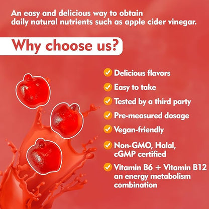 Apple Cider Vinegar Gummies, 120 Count (2 Months), Max Strength 1000mg with B Vitamins & Antioxidants Supports Digestion, Metabolism & Immune Health Vitamin B12, B6, Vegan, Non-GMO