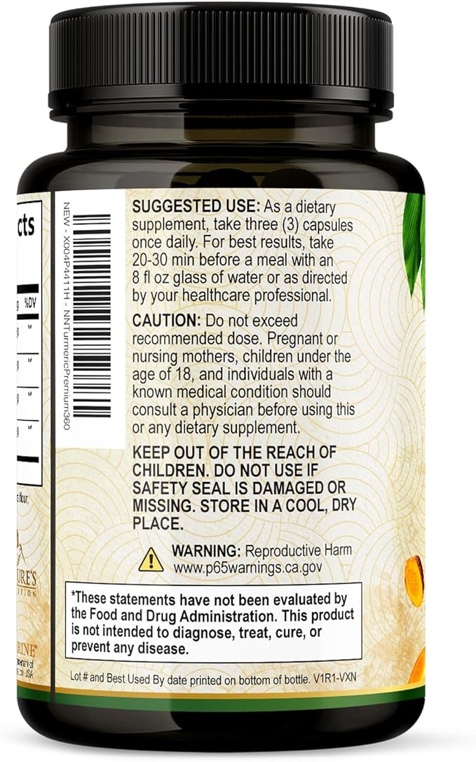 Turmeric Curcumin Supplement 2350mg - 95% Curcuminoids with Organic Turmeric & Ginger, BioPerine Black Pepper for Best Absorption, Nature's Vegan Joint Support, Non-GMO, Bottled in USA - 360 Capsules