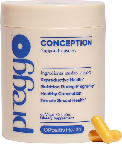 O Positiv Preggo Conception Support Capsules for Women - OBGYN-Formulated Pre Prenatal Vitamins with Clinically-Studied Ingredients - CoQ10, N-Acetyl Cystein - Female Sexual Health, 60 Ct (Pack of 1)