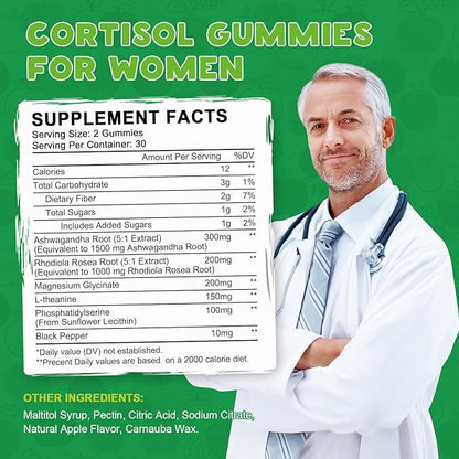 Cortisol Detox for Women Gummies, Cortisol Reducer Detox Manager, Magnesium Ashwagandha Rhodiola Rosea Herbal Complex for Mood/Focus & Sleep, Maintain Healthy Cortisol Levels - 30 Day Vegan Supply