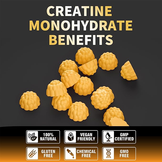 Creatine Monohydrate Gummies for Men & Women-5g of Creatine Monohydrate per Serving - Sugar Free,Vegan, Orange Flavor, 120 Count