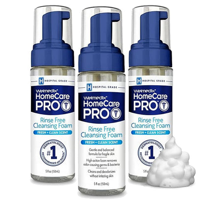 Welmedix No Rinse Cleansing Foam - Rinse Free & Waterless Body Wash, 3-in-1 Shampoo & Foaming Cleanser, Hospital Grade & pH Balanced - Pack of 3