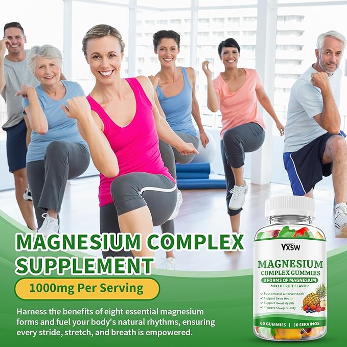 Magnesium Complex Gummies 8 Elemental 1000mg - Magnesium Glycinate, Citrate, Malate, Taurate, Supports Bones, Muscle, Nerve Health, for Women & Men, Vegan Non-GMO, Mixed Flavors, 120 Count