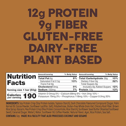 No Nuts! Caramel Mocha Protein Bars Nut-Free & School-Safe | 12g Plant Protein, Dairy-Free, Vegan, Gluten-Free, Non-GMO, Organic, Kosher | 12 Count