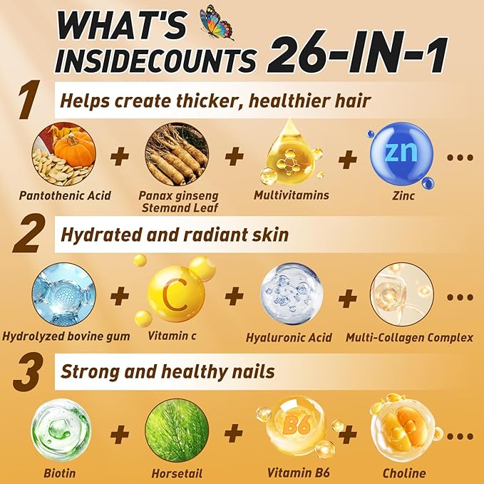 BUTTERFLY'S TEAR Hair, Skin & Nails for Women, Gummies with 10000mcg Biotin & Collagen Complex,Strong Vibrant Hair, Supports Shiny Nails, Healthy Skin, Extra Strength (Pineapple Flavor, 120 Count)