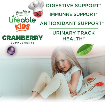 Lifeable Cranberry Gummies for Kids | Great Tasting Cranberry Supplement | for Urinary Tract Health, Bladder & Digestive Support | Vegan and Non GMO Cranberries | 60 Count