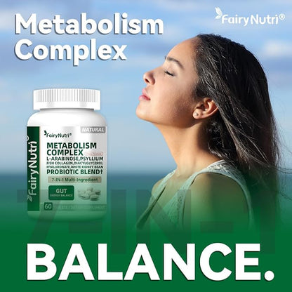 L-Arabinose 7-in-1 Metabolism Supplement | White Kidney Bean Extract, Collagen & Probiotics | Carb Block, Gut Balance & Skin Glow Support | cGMP & NSF - 60 Tablets