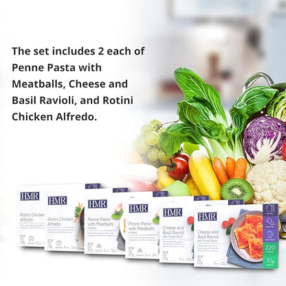 HMR Pasta Picks Entrée Pack, Pre-Packaged Lunch or Dinner to Support Weight Loss, Pack of 6 Ready to Eat Meals, 10-16 grams of Protein per Entrée, Low Calorie Food, 7-8 oz Servings per Meal
