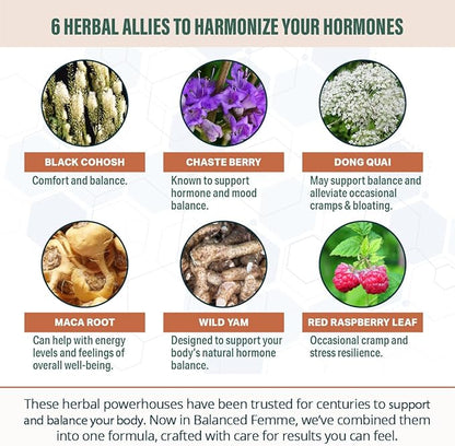 Rejuvica Health Balanced Femme - Menopause Support for Hot Flashes & Female Balance - Liquid Delivery for Better Absorption - Black Cohosh, Dong Quai, Vitex, Maca Root & More!