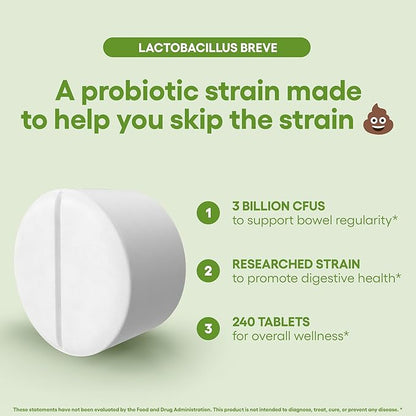 Natural Foundation Supplements Lactobacillus Breve Probiotic Supplement 240 Tablets 3 Billion CFU Probiotics for Men & Women Supports Intestinal Digestive & Gut Health (240, Lactobacillus Breve)