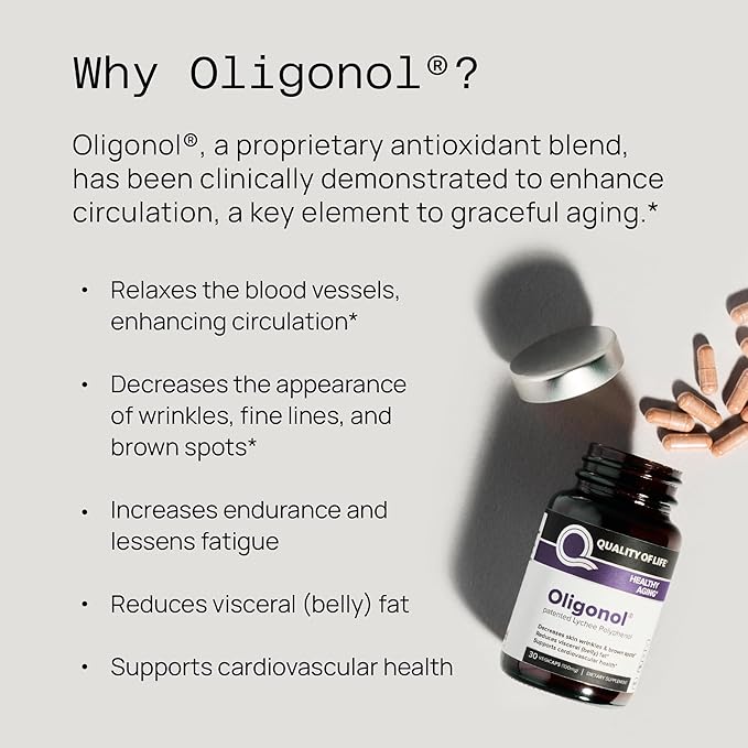 Quality of Life Oligonol Premium Anti Aging Supplement - Promotes Cardiovascular Health, Circulation & Youth, Includes Antioxidants - Lychee Fruit Extract - 30 Vegicaps (Pack of 2)