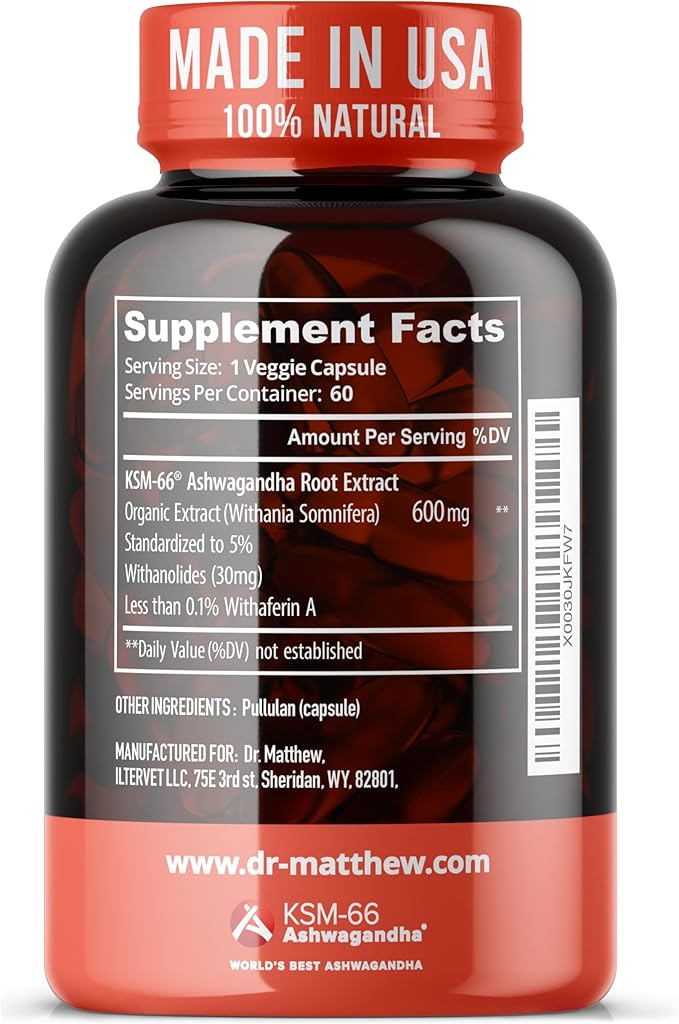 Ashwagandha KSM 66 Organic – KSM-66 ashwagandha 600mg Root Extract Full Spectrum Capsules | Standardized 5% Withanolides | Natural Stress Relief, Cortisol & Sleep Aid Supplement | Muscle Growth & Mood
