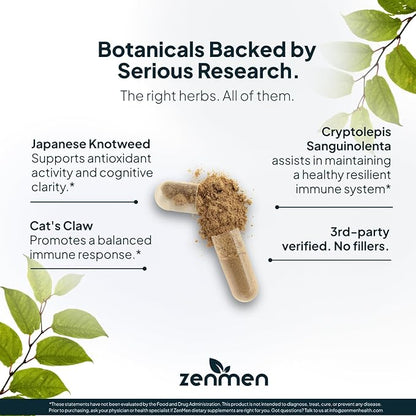 Zenmen Tick Immune Support Supplement - Improved Formula - Japanese Knotweed, Cat's Claw, Chinese Skullcap, Cryptolepis Sanguinolenta, Sweet Wormwood - 90 Vegan Capsules, Made in The USA