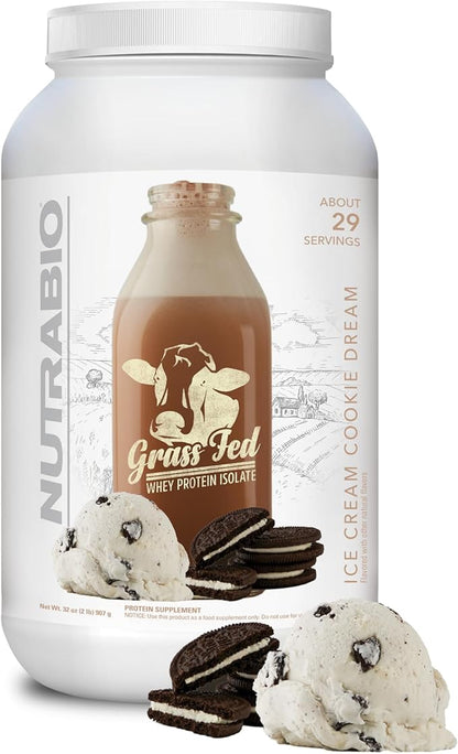 NutraBio Grass Fed Whey Isolate Protein Powder - 25G of Protein per Scoop - Sugar Free Natural Lean Muscle Supplement - Ice Cream Cookie Dream - 2 Pounds, 29 Servings