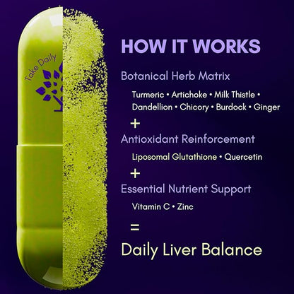 purple tree Happy Liver Daily | Liver Support Supplement with Milk Thistle, Dandelion, Artichoke, Turmeric & Liposomal Glutathione | Antioxidant & Daily Liver Wellness | 60 Vegan Capsules
